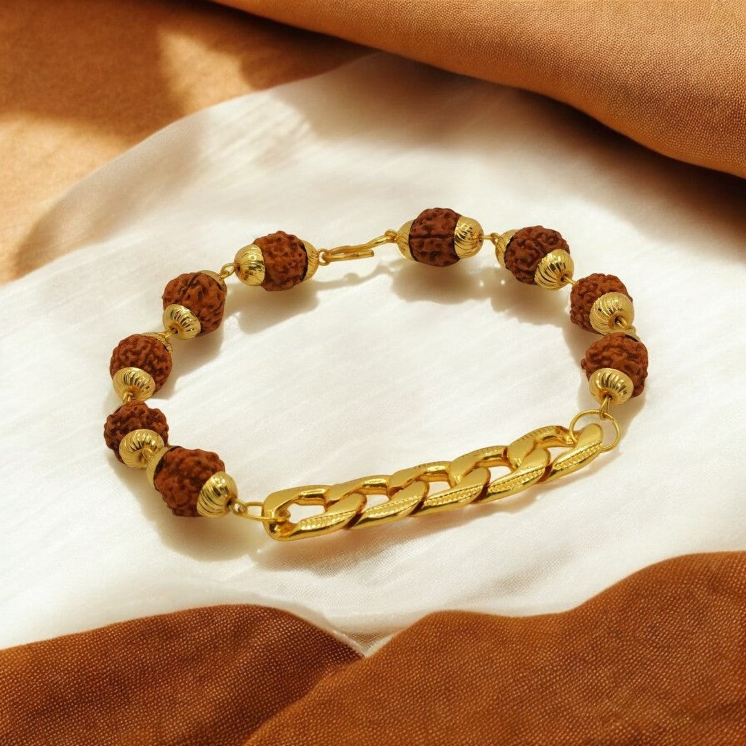 Gold Plated Chain Rudraksha Bracelet Men