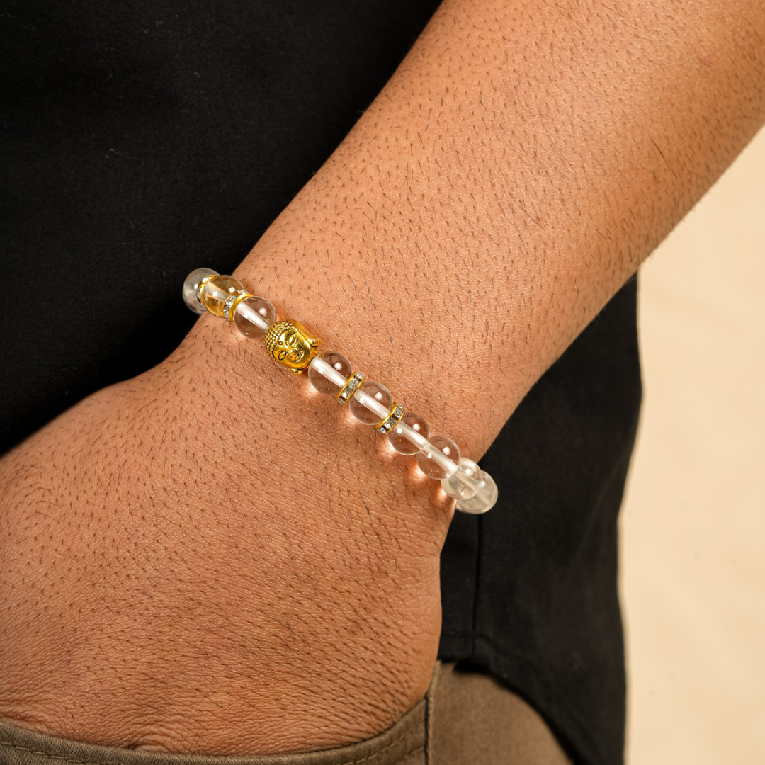 Clear Quartz (Sphatik) Natural Stone Buddha Bracelet