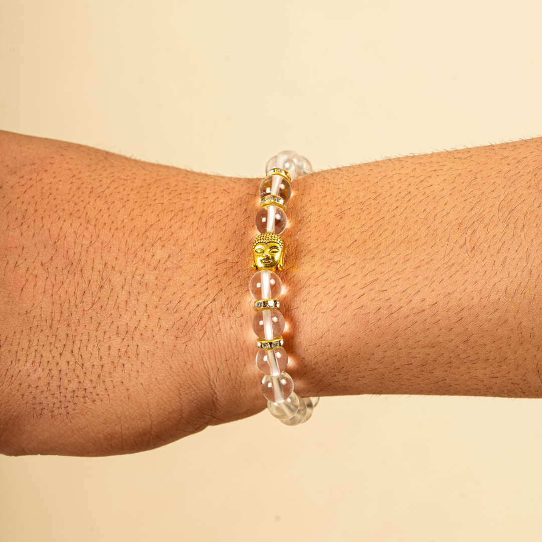 Clear Quartz (Sphatik) Natural Stone Buddha Bracelet