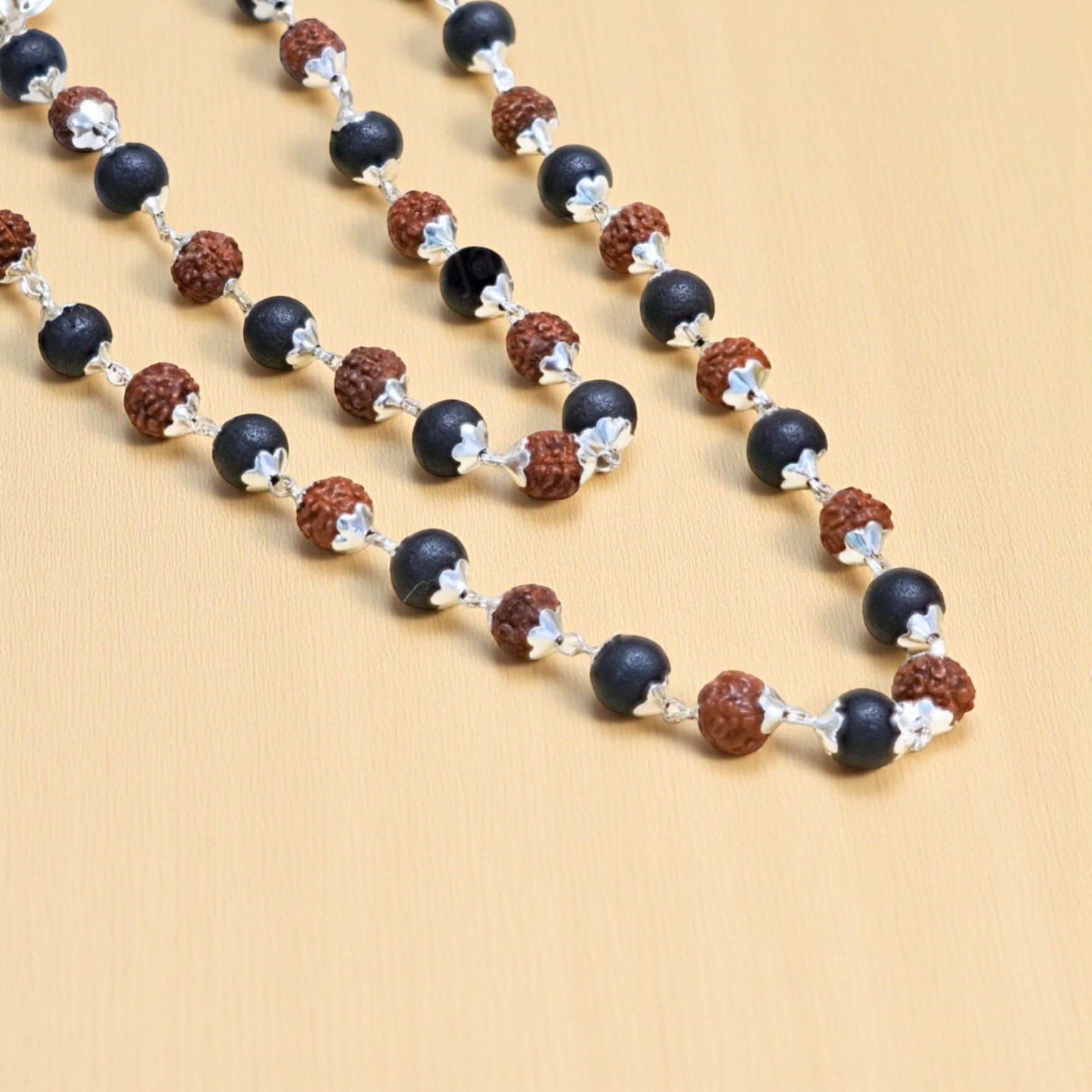 Karungali Rudraksha Malai Silver Cap Plated Necklace