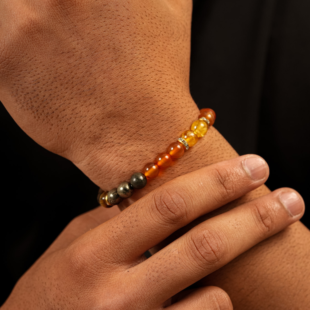 Wealth Bracelet with Citrine, Pyrite, Tiger Eye, Red Carnelian Stones