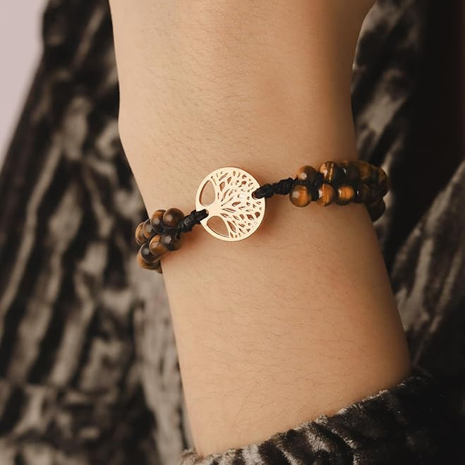 Tiger Eye Stone Tree of Life Bracelet