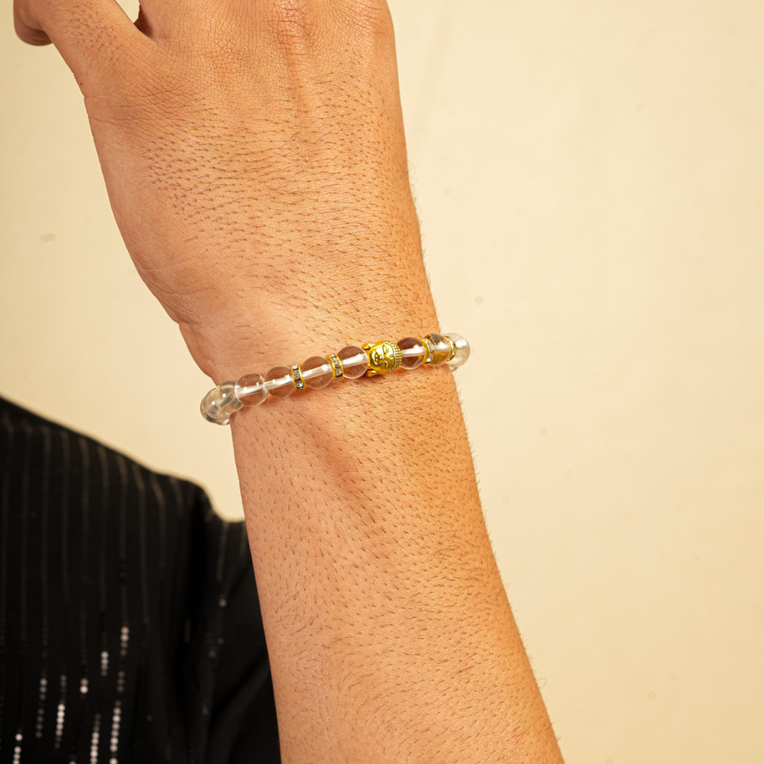 Clear Quartz (Sphatik) Natural Stone Buddha Bracelet
