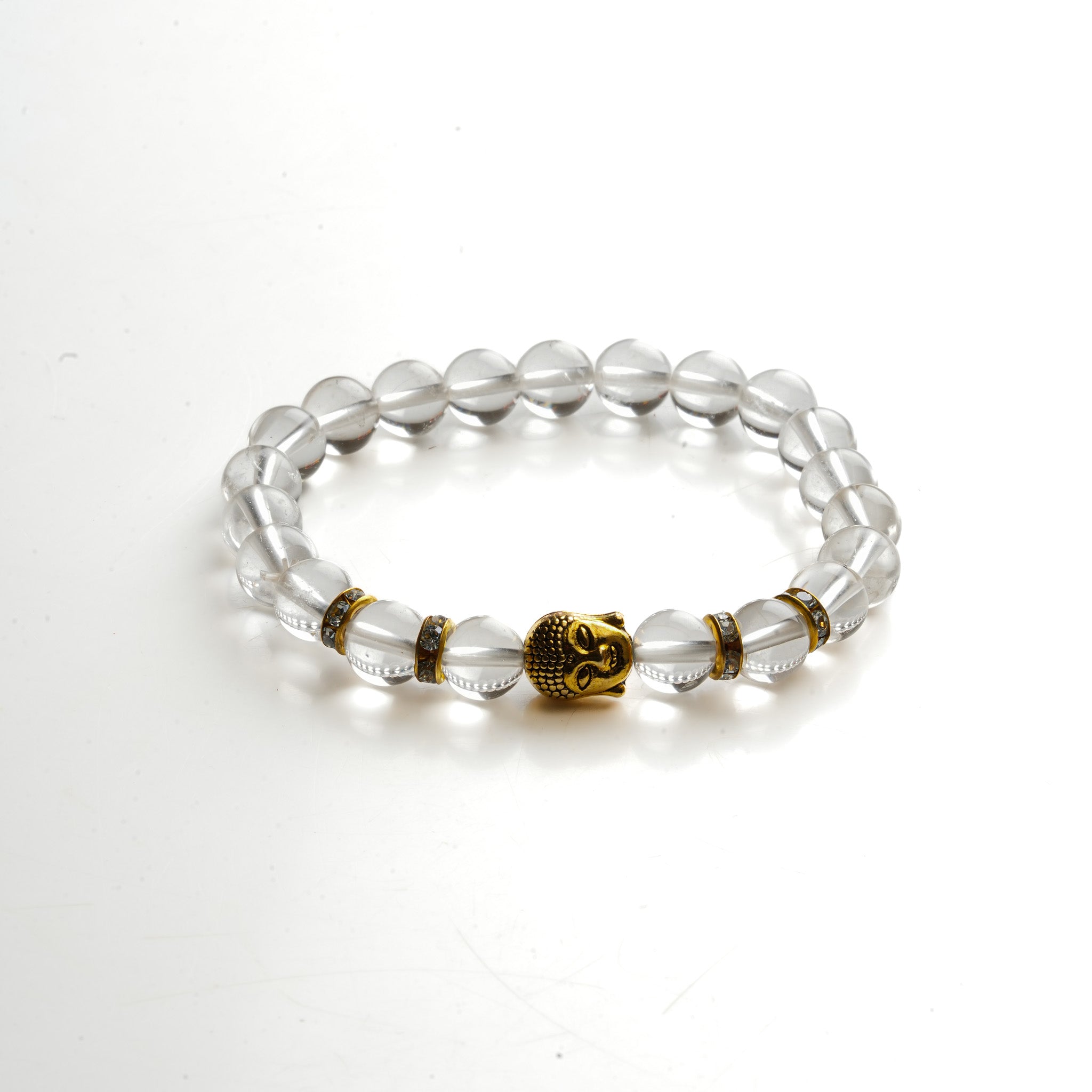 Clear Quartz (Sphatik) Natural Stone Buddha Bracelet