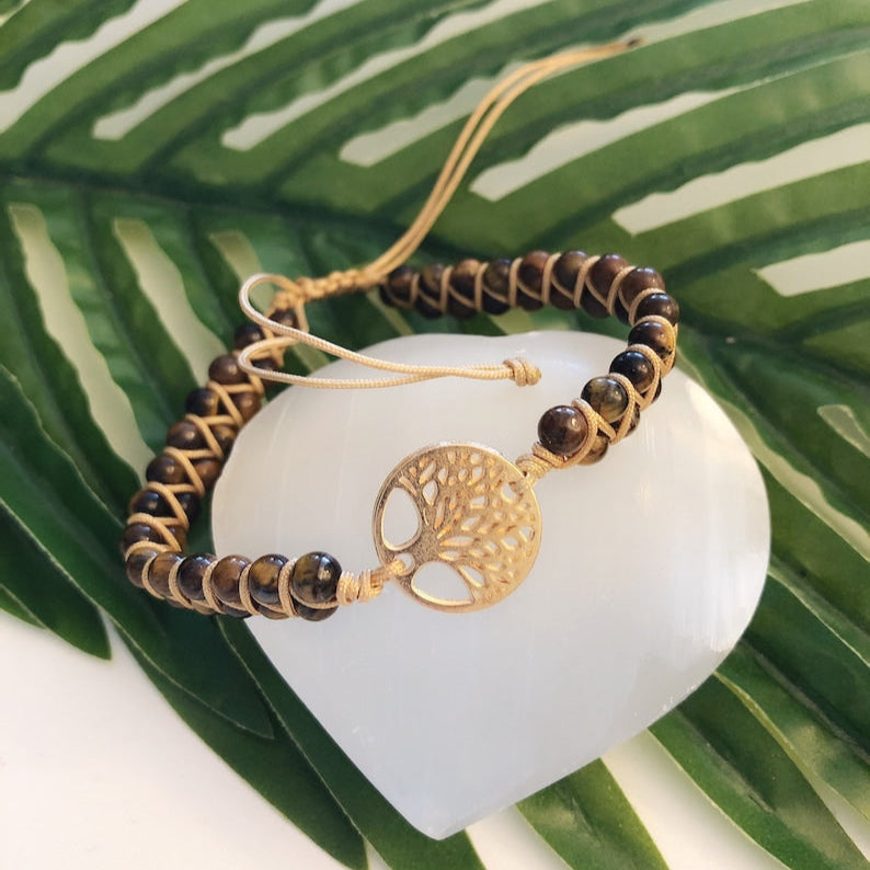 Tiger Eye Stone Tree of Life Bracelet