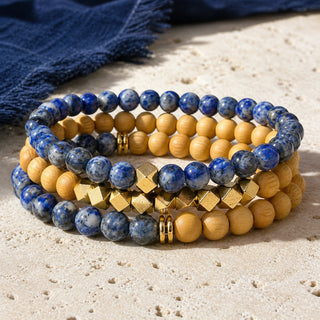 Lapis Lazuli & Rosewood Bracelet Stack - Set of 3