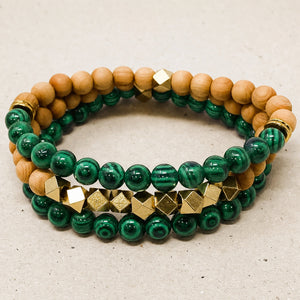 Malachite and Rosewood Crystal Bracelet Stack Set of 3 - premium hero product photo