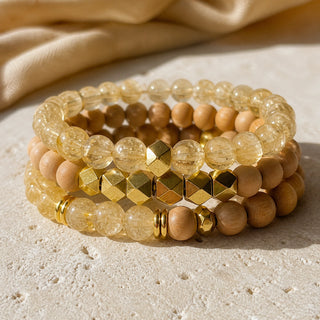 Citrine & Rosewood Crystal Bracelet Stack - Set of 3