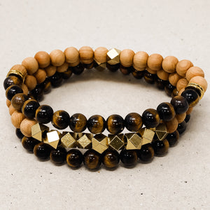 Tiger Eye and Rosewood Crystal Bracelet Stack Set of 3 - premium hero product photo