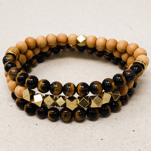 Tiger Eye and Rosewood Crystal Bracelet Stack Set of 3 - premium hero product photo