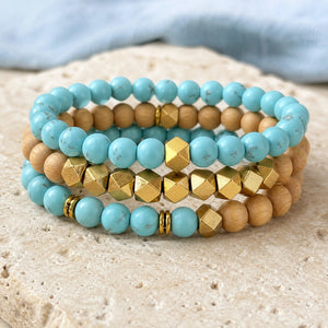 Turquoise and Rosewood Crystal Bracelet Stack Set of 3 - premium hero product photo
