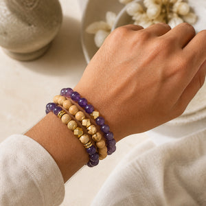Amethyst and Rosewood Crystal Bracelet Stack Set of 3 worn on an Indian wrist - lifestyle photo