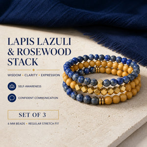 Lapis Lazuli and Rosewood Bracelet Stack Set of 3 - wisdom clarity and expression benefits