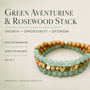 Green Aventurine and Rosewood Bracelet Stack Set of 3 - growth opportunity and optimism benefits