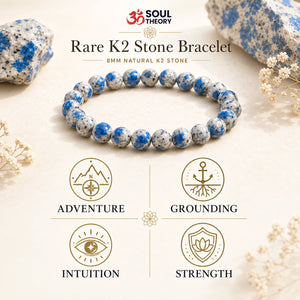 K2 stone bracelet benefits with small Soul Theory logo