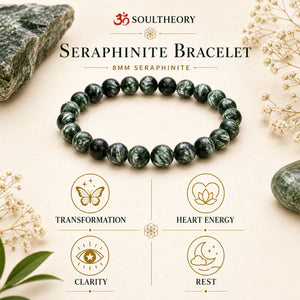 Seraphinite Bracelet benefits with Soultheory logo and icons