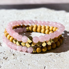 Rose Quartz & Rosewood Crystal Bracelet Stack - Set of 3