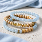 Aquamarine & Rosewood Crystal Bracelet Stack - Set of 3