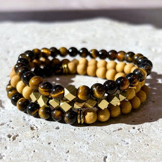 Tiger Eye & Rosewood Crystal Bracelet Stack - Set of 3