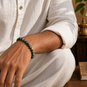 Seraphinite Bracelet 8mm worn on man's wrist