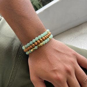 Green Aventurine and Rosewood Bracelet Stack Set of 3 - natural lifestyle photo