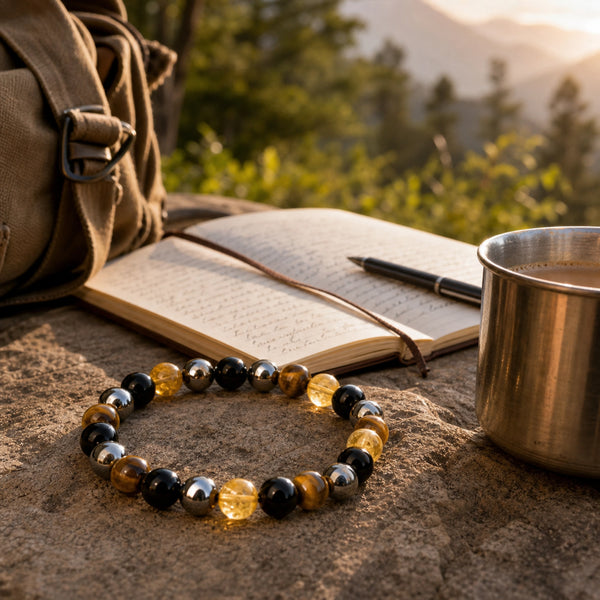 The Quadruple Protection Bracelet 8mm natural travel lifestyle image