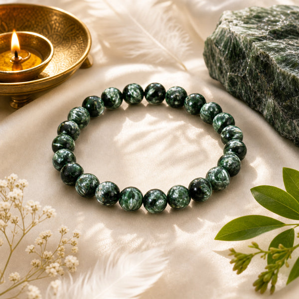 Seraphinite Bracelet transformation creative image with diya and natural stone