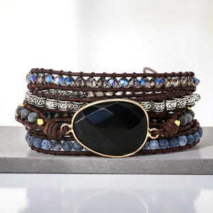 Natural Black Onyx Wrap Bracelet for Strength, Focus & Protection