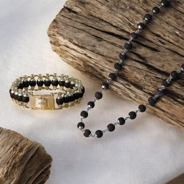Karungali Malai Silver Cap + Karungali Silver Plated Bracelet Modern