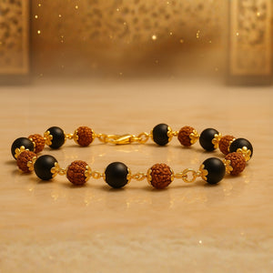 Karungali Rudraksha Bracelet Gold Silver Cap Plated — worn on wrist