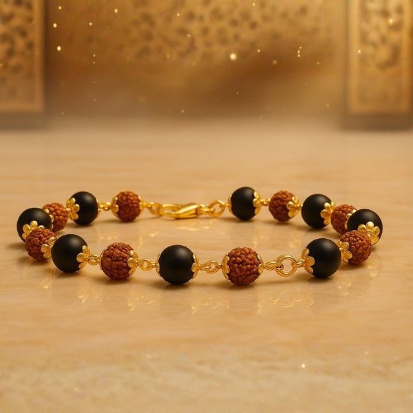Karungali Rudraksha Bracelet Gold Silver Cap Plated