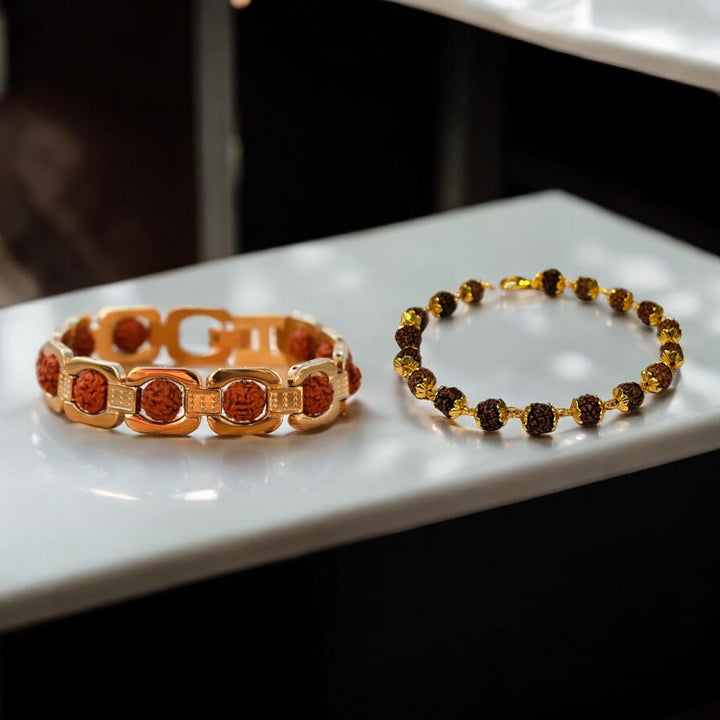 Rudraksha Bracelet Premium +Gold Plated Rudraksha Bracelet (Combo) - Soultheory certified