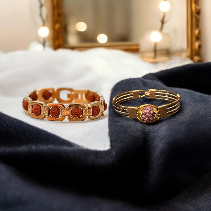 Copper Rudraksha Bracelet +Gold-Plated-Bracelet (Combo) - Soultheory certified