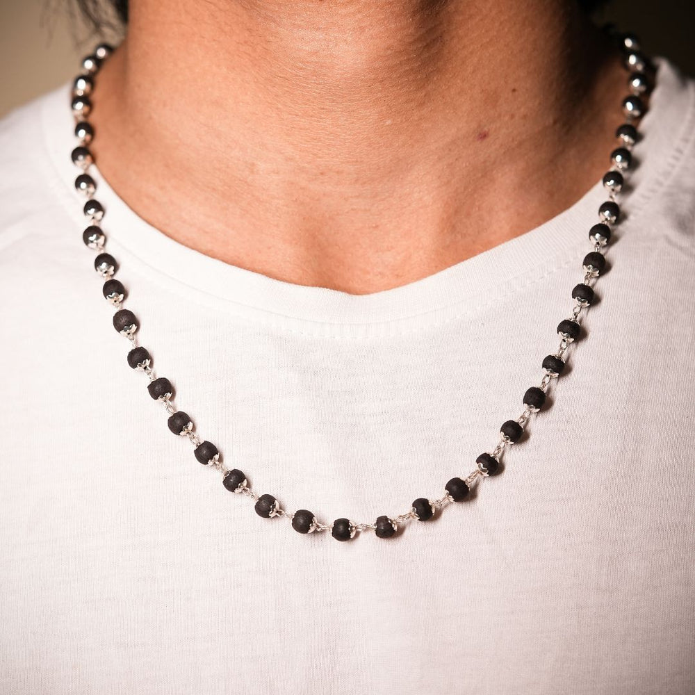 Karungali Malai Silver Cap Plated Necklace
