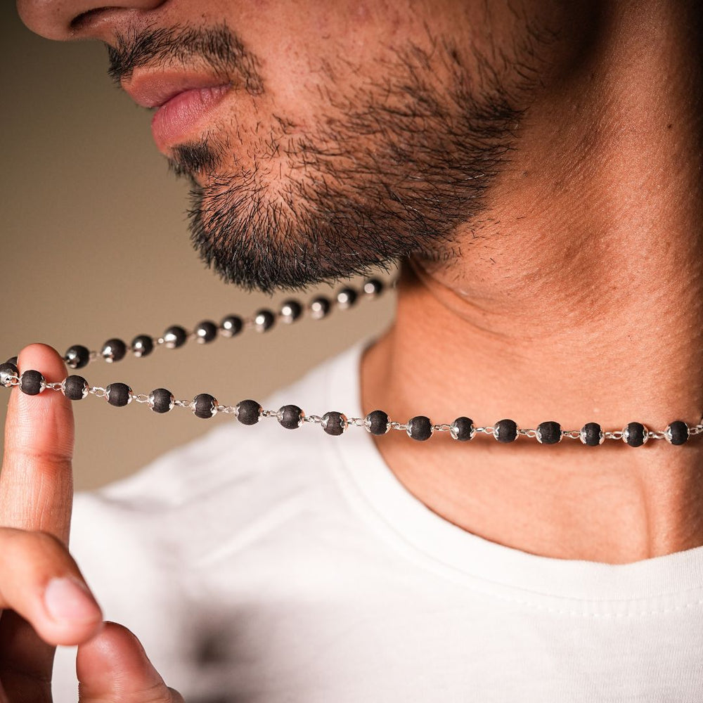 Karungali Malai Silver Cap Plated Necklace