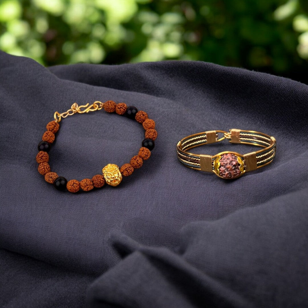 Lion Rudraksha Bracelet + Pure Copper Bracelet (Combo)