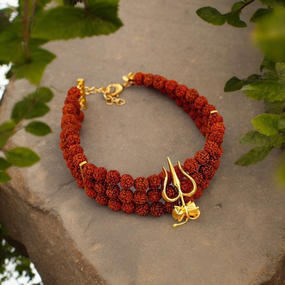 Gold Plated Rudraksha Trident Bracelet