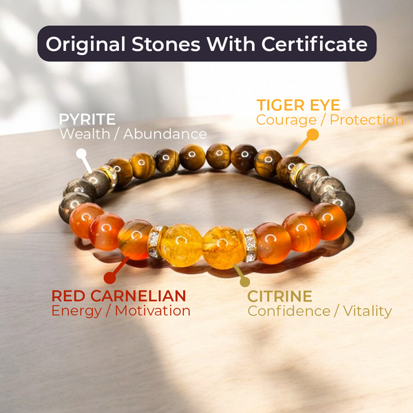 Wealth Bracelet with Citrine, Pyrite, Tiger Eye, Red Carnelian Stones