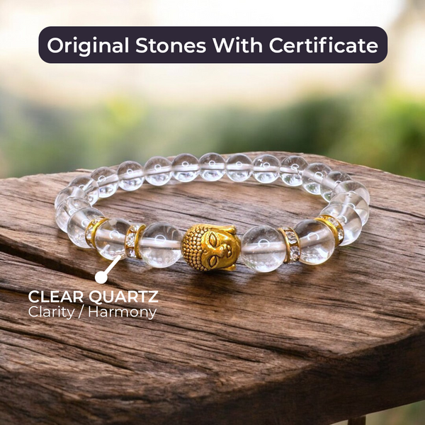 Clear Quartz (Sphatik) Natural Stone Buddha Bracelet