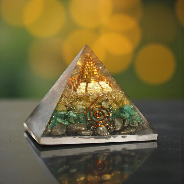 Money Magnet Pyramid with Pyrite, Tiger Eye, Citrine and Aventurine Stones