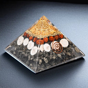 Lakshmi Yantra Pyramid with Shree Yantra, Rudraksha, Gomti Chakra & Pyrite