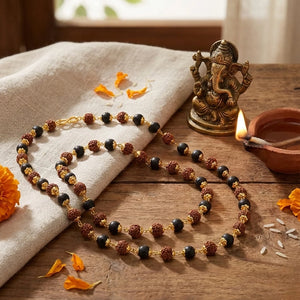 Karungali Rudraksha Malai Gold Silver Cap Plated Necklace — image 6