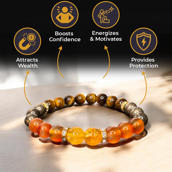 Wealth Bracelet with Citrine, Pyrite, Tiger Eye, Red Carnelian Stones