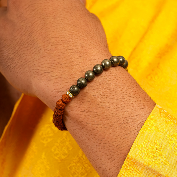 Rudraksh Pyrite and Tiger Eye bracelet for Peace, Courage and Success