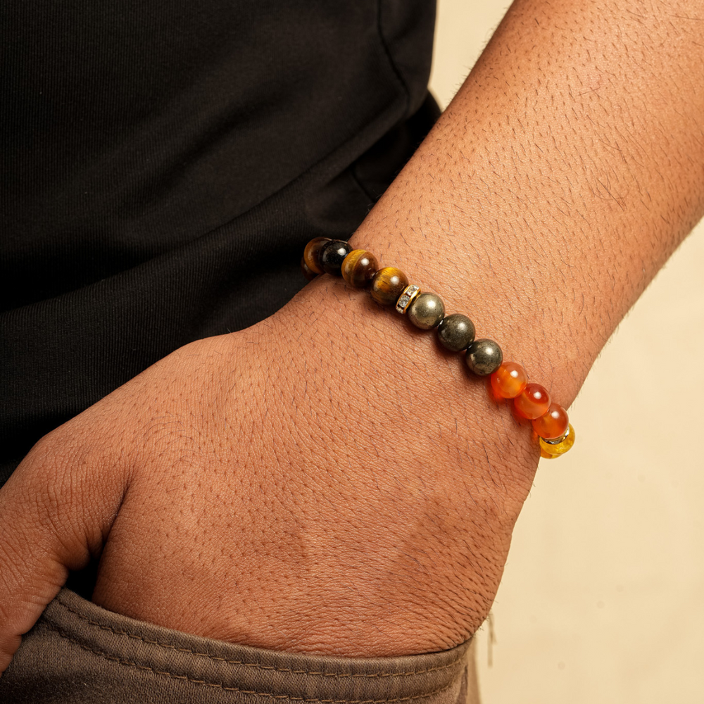 Wealth Bracelet with Citrine, Pyrite, Tiger Eye, Red Carnelian Stones