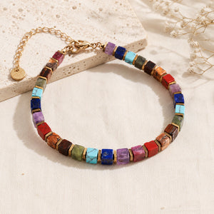 Natural 7 chakra bracelet with golden hematite beads for chakra balance - Soultheory India