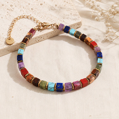 Natural 7 chakra bracelet with golden hematite beads for chakra balance - Soultheory India