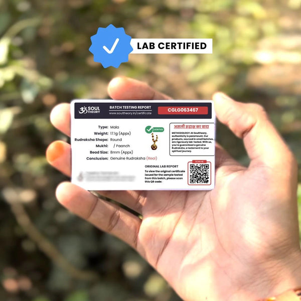 Lab certified batch testing report card confirming genuine original Nepali rudraksha
