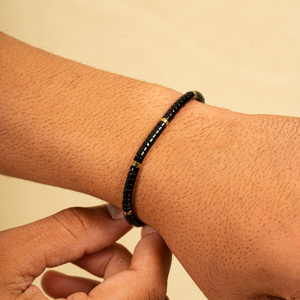 Black Onyx Natural Stone Bracelet for Stone of Protection, Strength & Focus — worn on wrist