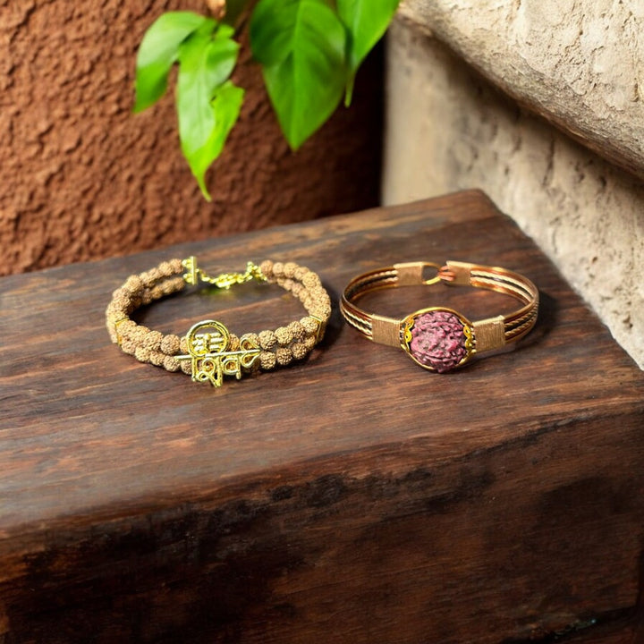 Rudraksha Shiv Bracelet + Pure Copper Bracelet (Combo) - Soultheory certified